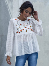 Embroidered Flower Swiss Dot Peplum Top